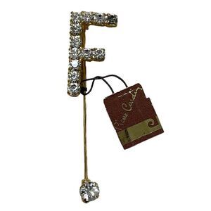 Vintage F initial Gold and Diamanté Pierre Cardin lapel Pin in presentation box